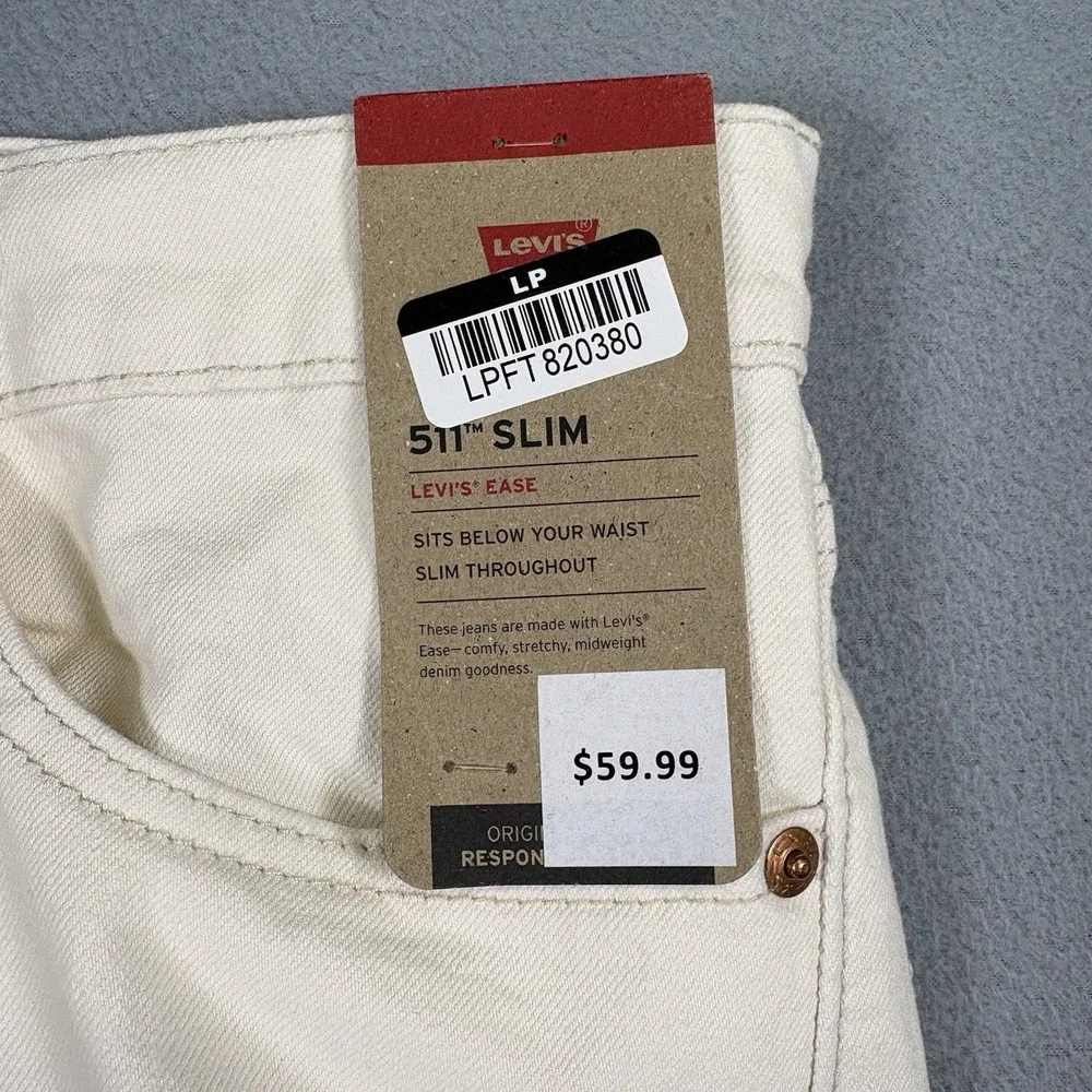 Levis 511 Slim Jeans Mens 34x32 White Stretch Denim Levi's Ease NWT